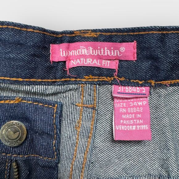 Woman Within Natural Fit 34W Dark Wash Denim Straight Leg Plus Size Stretch - Picture 3 of 5